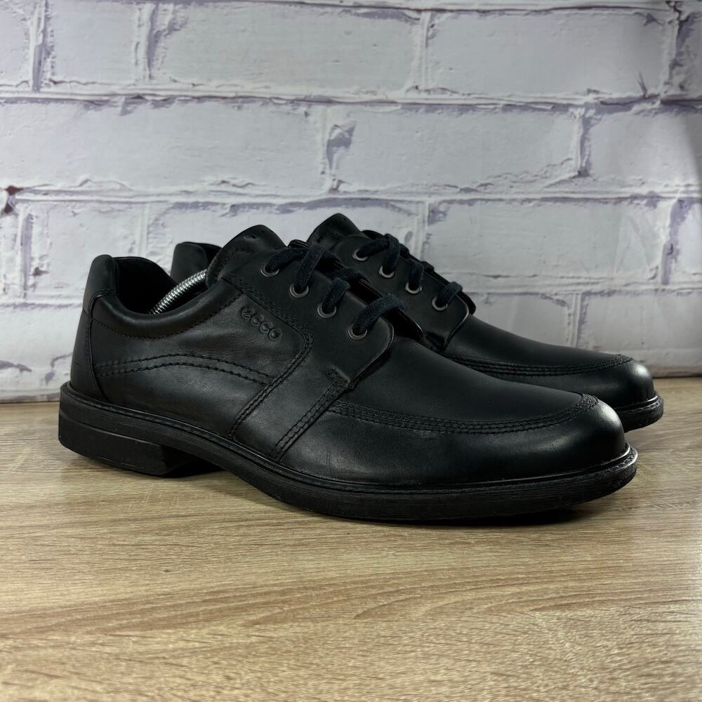 Ecco Fusion Black Leather Oxford Shoes Men's Size EU 46 US 12-12.5 Casual Tie
